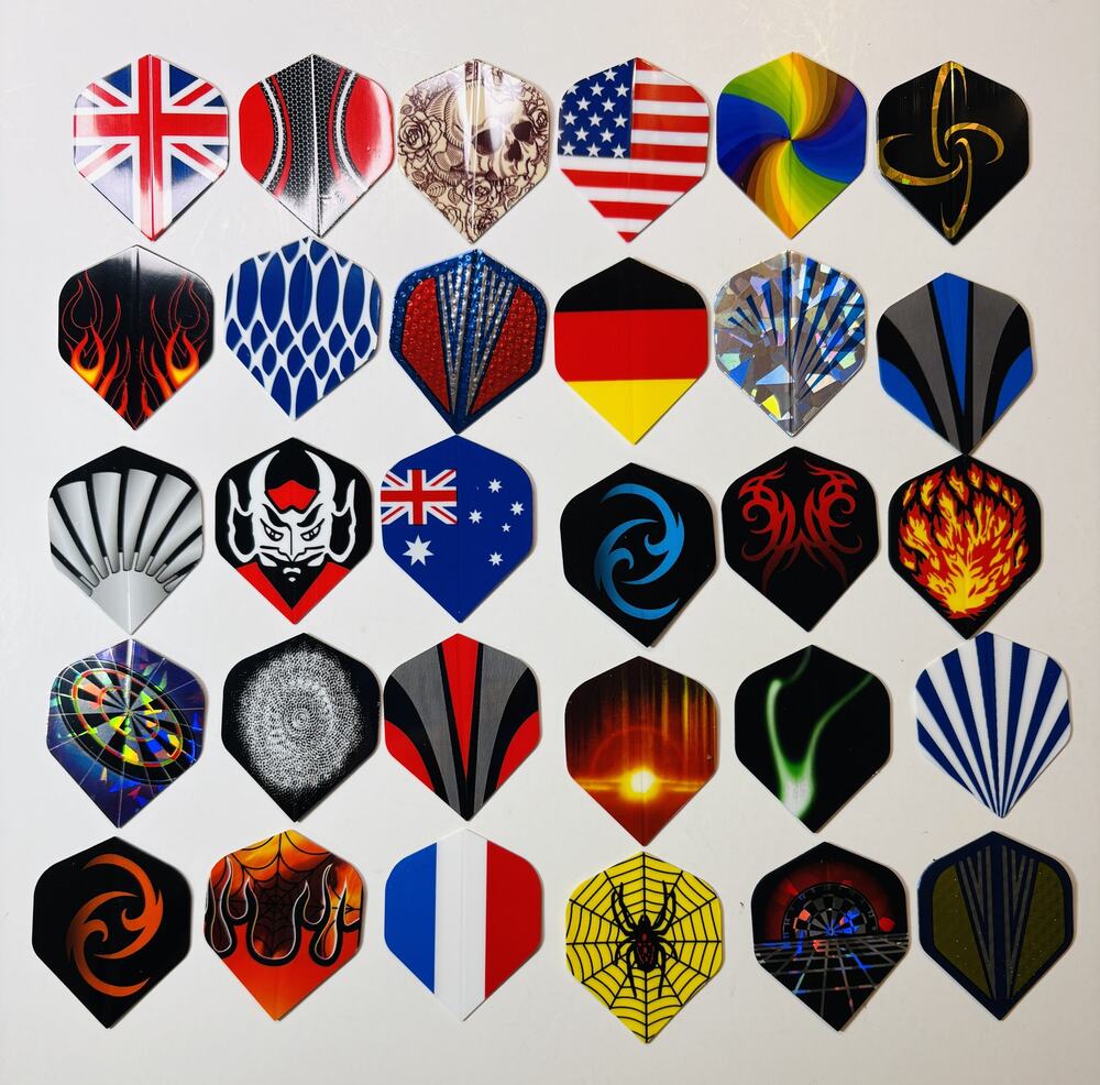 90 Dart Flight Tails – 30 Unique Designs – PVC – Fits Most Darts - vn